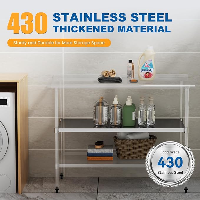 Stainless Steel Undershelf 24x48 Inches for Commercial Work Table - Bottom Shelf Add-On Extra Storage for NSF Kitchen Restaurant Café Bakery or Food Prep Stations