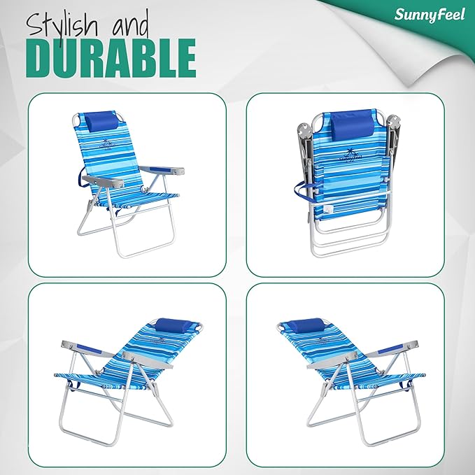 SUNNYFEEL Tall Folding Beach Chair Lightweight Portable Sand Chair for Adults Heavy Duty 500 LBS with Cup Holders Foldable High Camping Lawn Chairs for Camp/Outdoor/Picnic/Concert/Sports
