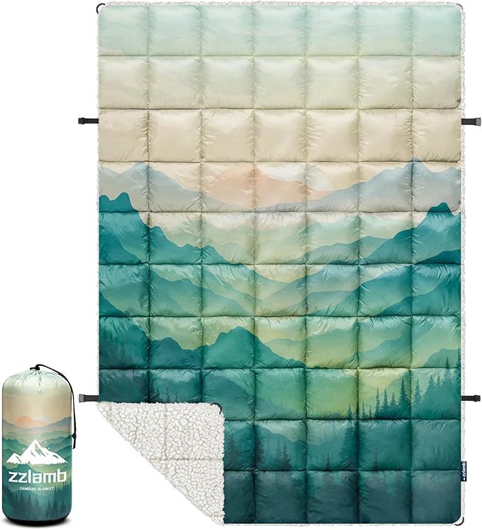 zzlamb Outdoor Camping Blanket with Sherpa LiningPuffy Thick Camp Quilt for SleepingPackable Warm Wearable Fleece Blankets for Cold WeatherTravelingBackpackingPicnicsBeachStadium 52x75in