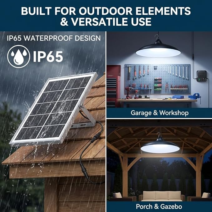 Solar Shed Lights Indoor Outdoor 3200LM Motion Sensor Pendant Light Daytime Available with Remote &amp Button Control IP65 Waterproof 4 Lighting Modes for Barn Garage Gazebo Chicken Coop Shop - 1 P
