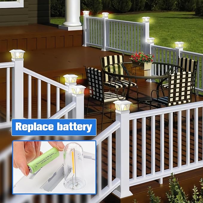 VOLISUN Solar Post Cap Lights Outdoor 4Pack with Edison LED Bulbs 2 Brightness Setting Fence Post Lights Solar Powered for Garden Fence Deck Mailbox Yard Porch Fits 4x4 6x6 Posts(Slate White)