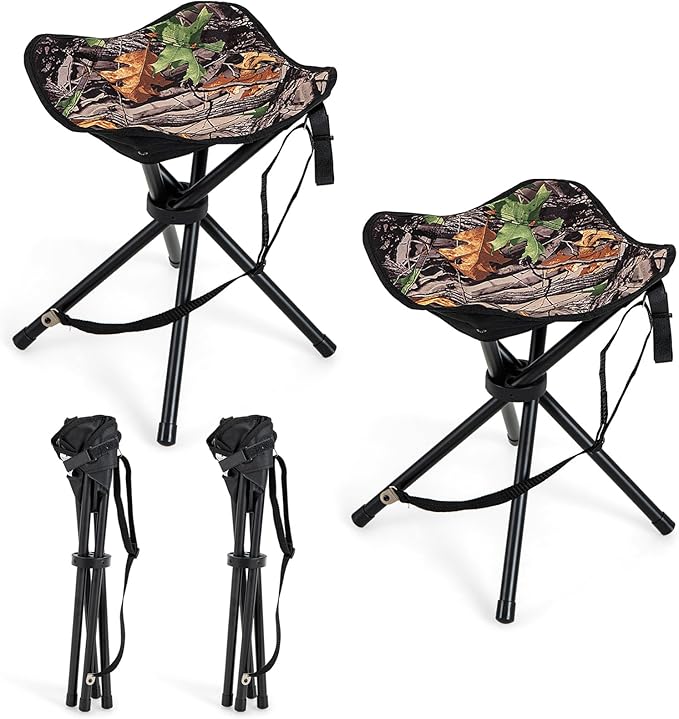IRONMAX 2 Pack Hunting Stool Portable Camping Stool with Shoulder Strap 4 Legged Stools Hold up to 330lbs Lightweight Folding Stool for Backpacking Fishing Hiking Travel Camouflage