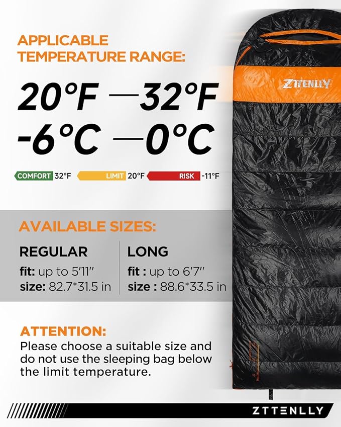 Ultimate 4-Season Down Sleeping Bag for Adults - Lightweight &amp Compact 550/600 FP 0°F to 30°F for Backpacking Camping &amp Hiking