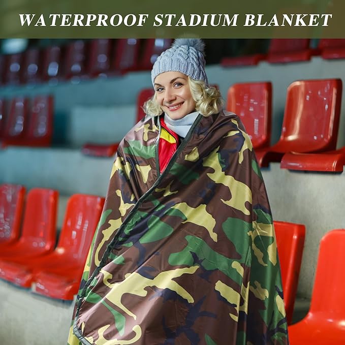 Preboun 4 Pack Large Waterproof Stadium Blankets Thick Warm Fleece Picnic Camping Blankets for Cold Weather Football Games Concerts Beach Outdoor Activities Homeless Donations(Camouflage)