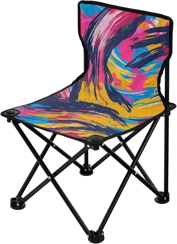 Casual Oil Painting Portable Camping Chairs Folding Chair - Durable Oxford Fabric Lightweight Iron Frame Easy Fold Design - Ideal for Outdoor Activities Camping Fishing and Travel