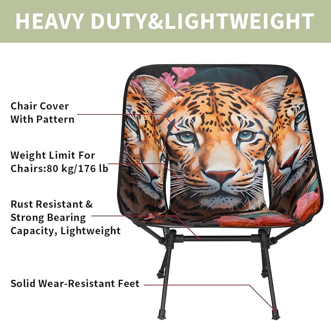 Animal Tiger Pattern Camping Chair Lightweight Portable Chairs for Adults Easy Installation Outdoor Foldable Camping Chair for Camping Fishing Hiking Picnic Beach