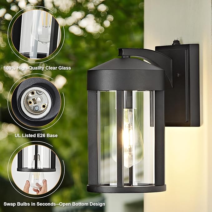 OKELI Dusk to Dawn Outdoor Lights Fixture Wall Mount–Geometric Industrial Black Exterior Wall Sconce Waterproof Anti-Rust with Photocell Sensor Outside Porch Light for House Patio Entryway Garage