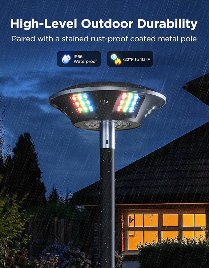 Govee Outdoor Lamp Post Lights 2000LM High White Brightness with 6 Zones RGBIC Lighting Effect for Halloween Decor Double Sensor Integrated IP66 Waterproof Work with Alexa Google Assistant