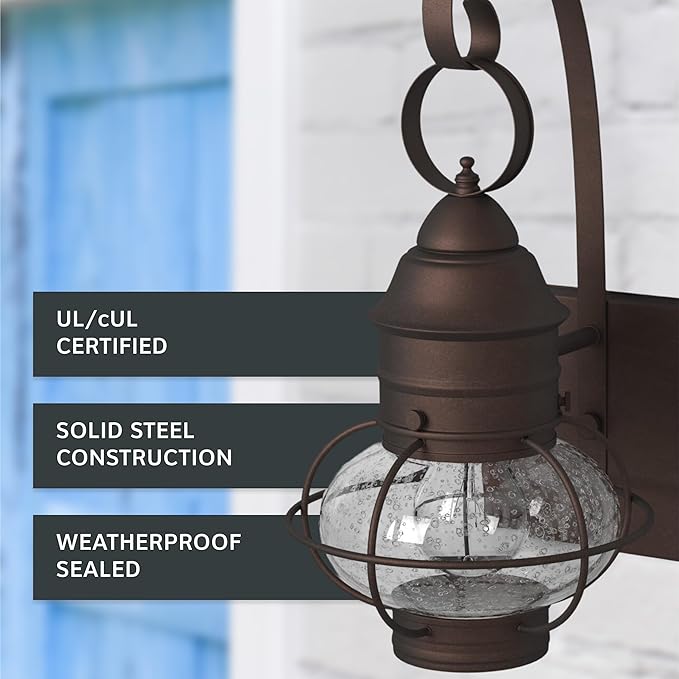 Designers Fountain Nantucket Outdoor Light Fixture 14.25 Inch Exterior Wall Lantern Sconce for Front Door Patio and Porch Rustic 1751-RT