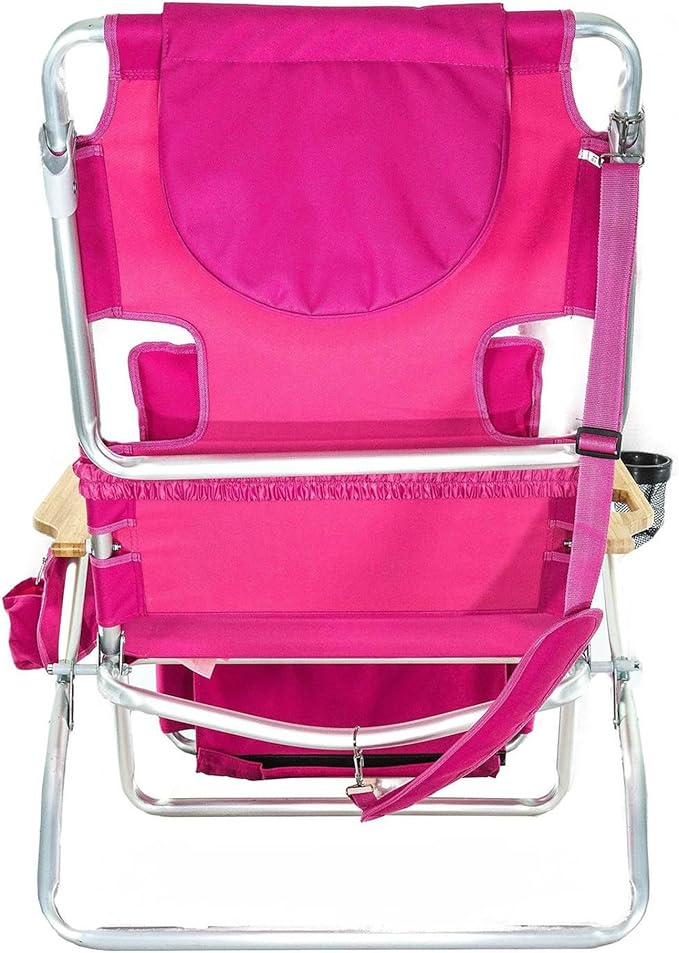 Ostrich Portable Deluxe 3-in-1 Padded Sports Chair w/5 Positions and Footrest &amp Chaise Lounge Folding Steel Frame Beach Chair w/4 Positions Pink
