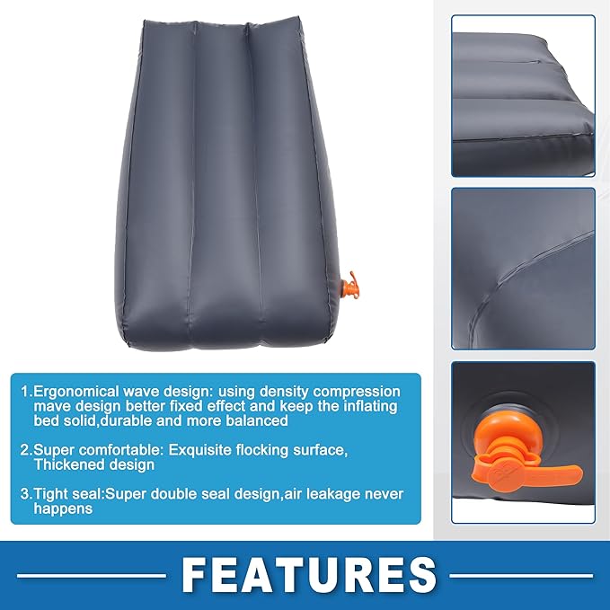 Car Front Seat Inflatable Mat Comfortable Car Inflatable Mattress Sleeping Mat for Napping Travel Deep Gray
