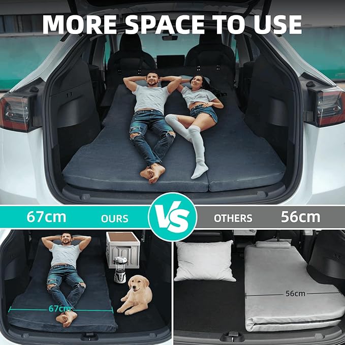 Tesla Model Y Camping Mattress Pad 3 Inch Memory Foam Sleeping Pad Foldable Mattress for SUV Car Bed Conversion Portable Foam Pad for Road Trips and Travel