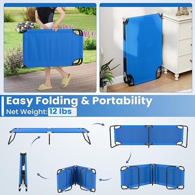 Giantex Folding Camping Cot for Adults Portable Sleeping Cot Bed with 600D Oxford Fabric Heavy Duty Frame 350Lbs Capacity 1-Step Use Outdoor Lounge Chair for Sleepover Hiking Home &amp Office