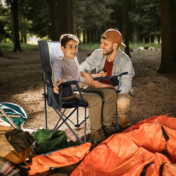 Folding Camping Chairs for Adults Padded Folding Chairs for Outside Heavy Duty with Cup Holders &amp Side Pocket Support up to 500 lbs Black