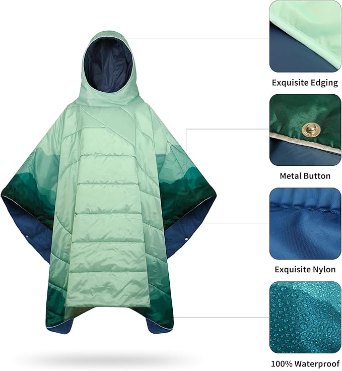Camping BlanketHoodie Blankets Poncho Outdoor Waterproof Windproof Warm Durable &amp Portable for Stadium Concerts CarTravel Beach Picnic Grass75 * 55 inch
