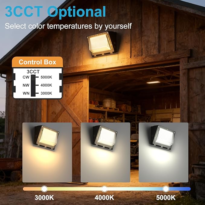 Lightdot 4Pack 200W LED Wall Pack Lights 3CCT Selectable (3000K/4000K/5000K) 100-277v Dusk to Dawn with Photocell 30000Lm 5000K IP65 Outdoor Exterior Lighting for Warehouse Garage(Height:15~30ft)