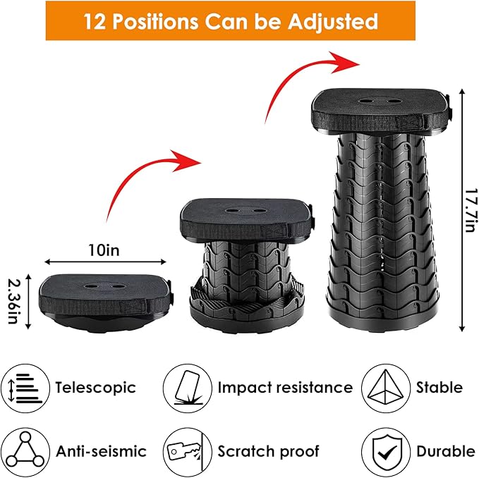 Collapsible Stool with Soft Removable Cushion &amp Waterproof Carry Bag - Lightweight Folding Stool 485lbs Capacity Portable for Adults Camping Fishing Hiking Outdoor Travel