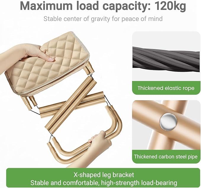 11.8 Pocket Chair Lightweight Travel Stool Portable Camping Chair Thickened Folding Camp Stools 350lbs for Adults Hiking Purse Stool Khaki
