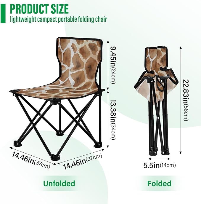 Giraffe Print Folding Camping Chairs Lightweight Portable Mini Beach Chair 14.4x14.4x22.8in Lawn Chair for Leisure