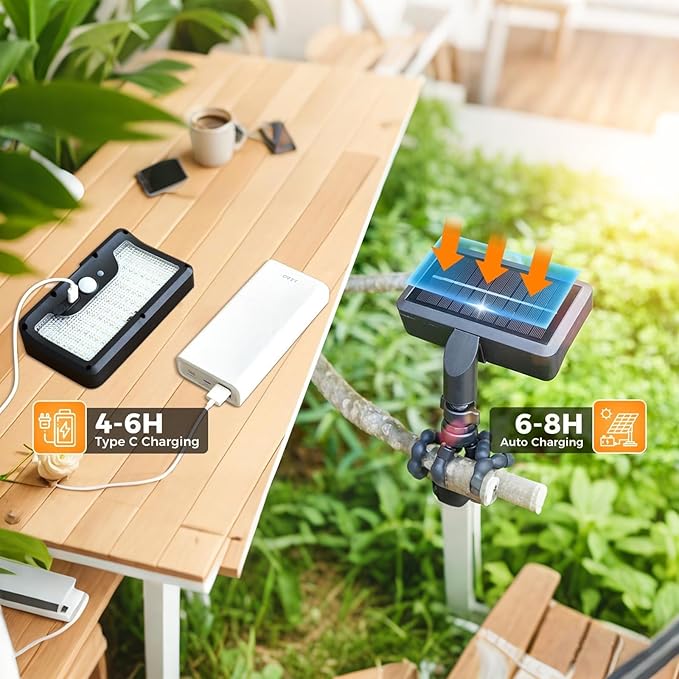 Motion Sensor Outdoor Lights with Flexible Octopus Tripod - 600LM Solar Sercurity Lights Waterproof Dual Charging Solar Ourdoor Light for CampingFence Patio (Black-2pcs)