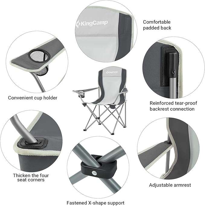 KingCamp Lightweight Camping Chair Folding Chairs for Outside Bag Chairs for Adults Outdoor Portable Quad Chair for Sports Hiking Fishing Picnic with Cup Holder