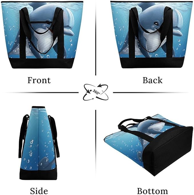 Insulated Shopping BagLarge Reusable Cooler Bags Baby Dolphin Printed Foldable Shopping BagTravel Waterproof Shoulder Bag
