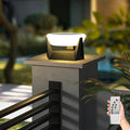 Solar Post Lights with Remote Control Modern Pillar Light Dusk to Dawn IP54 Waterproof Solar Post Cap Lights with 3200K LED Outdoor Light Fixture for Garden Deck Patio Outside Lighting (Geometric)