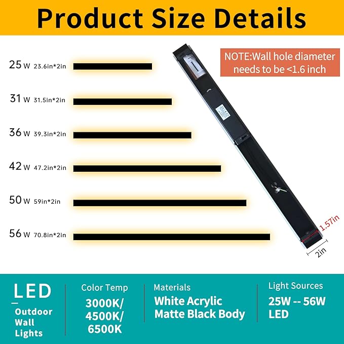 Mikeru 3CCT Dimmable Outdoor Wall Sconce 71 IP65 Waterproof - 2Pack Modern Black Exterior Light with Remote Control Adjustable 3000K/4500K/6000K for Porch Patio &amp Commercial Spaces | Hardwired