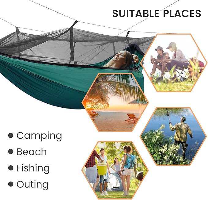 Camping Hammock with Mosquito Net &amp Rain Fly Tent Tarp &amp Tree Straps Portable Strong Nylon Hammock Parachute Tent w/Storage Bag for Camping Hiking Backyard Outdoor Backpacking Travel