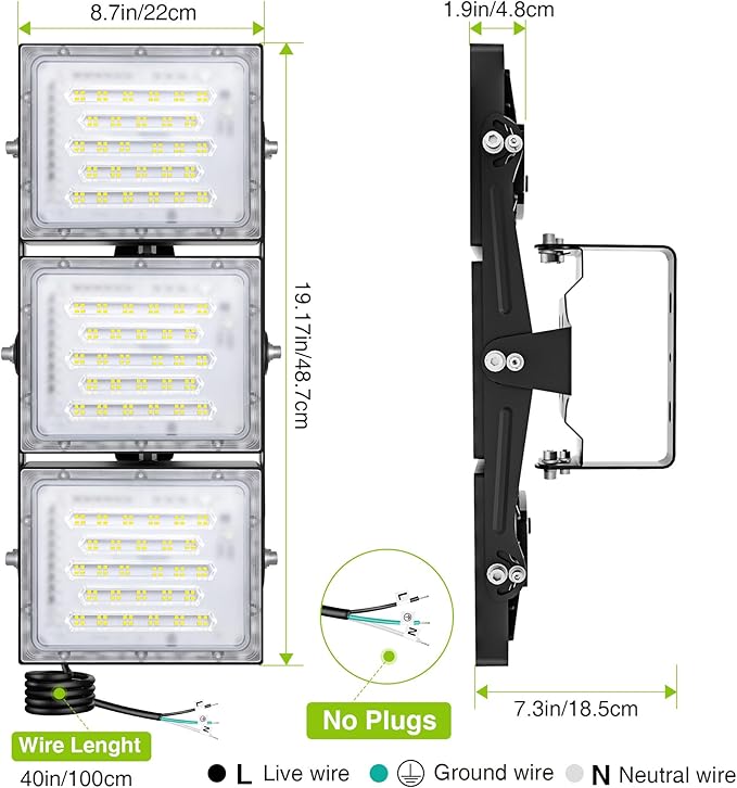 STASUN LED Flood Light Outdoor 300W 30000lm 3000K Warm White IP66 Waterproof Commercial Parking Lot Light3 Heads for Yard Street Stadium House Floodlight Bright Security Lights for Outdoor Area