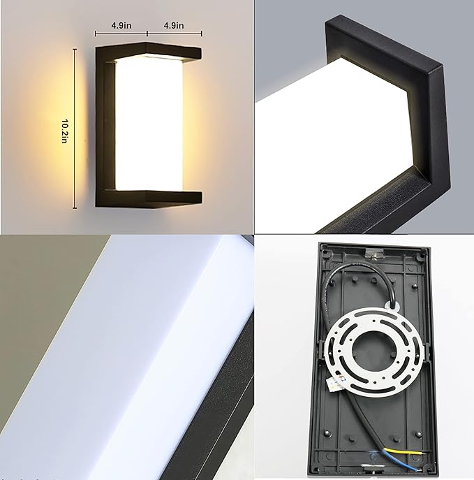 Modern Outdoor Wall Lights18W LED Sconce Light Fixtures Wall Mounted LampsAluminum Matte Black House LightIP65 Waterproof for Courtyard Garage Terrace Porch Stairs (Black 3000K)
