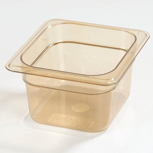 Carlisle FoodService Products StorPlus High-Heat 1/6-Size Food Pan 4 Deep Food Storage Container with 1.7 Quart Capacity High Heat Plastic 1/6 Size Amber (Pack of 6)