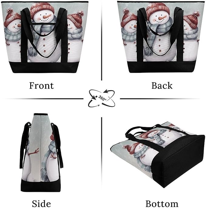 Insulated Shopping BagLarge Reusable Cooler Bags Winter Snowman Printed Foldable Shopping BagTravel Waterproof Shoulder Bag