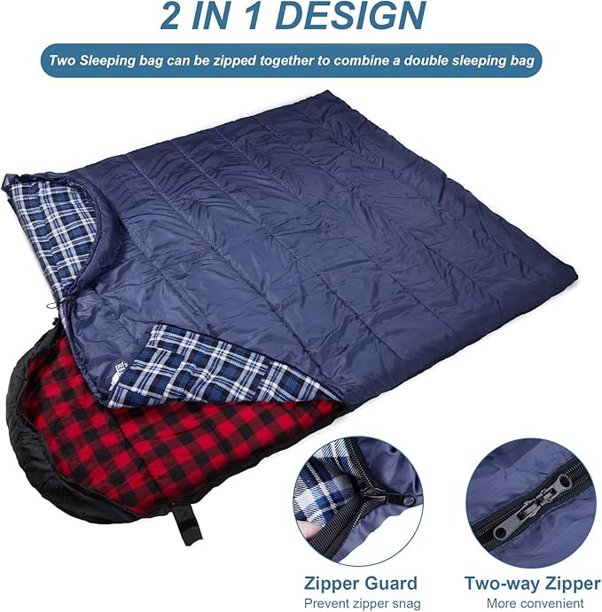 AGEMORE Cotton Flannel Sleeping Bag for Adults Lightweight XXL Cotton Sleeping Bag for Camping Backpacking or Hiking Water Resistant 3-4 Season Sleeping bag for Warm &amp Cool Weather
