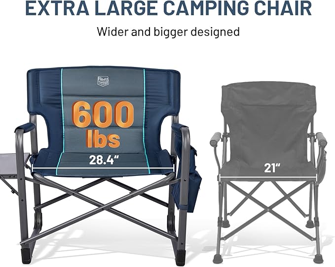 Timber Ridge XXL Directors Chair 600lbs Capacity Heavy Duty Folding Camping Chair with Side Table &amp Insulated Pocket Oversized Portable Chair with Carry Strap