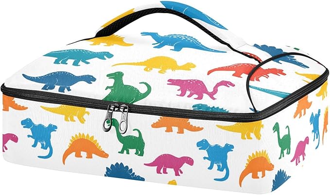 Casserole Carrier Cartoon Dinosaur PrintInsulated Casserole Carrier for Hot or Cold Food Thermal Lunch Tote for Potluck Parties Picnic Beach Fits 9 x 13 Inches Baking Dish