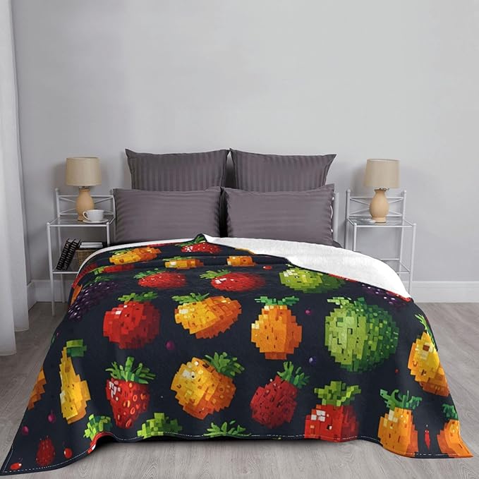 Pixel Fruit 60x50 Printed Soft Fleece Blanket for Sofa Bed and Camping - Cozy Blanket for Travel Picnics Nighttime Use