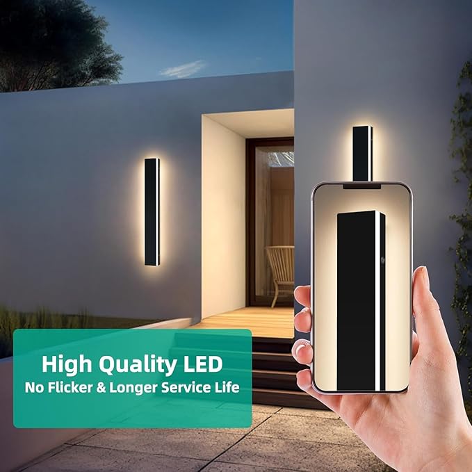 Upgrade Widened 2 Pack Long LED Outdoor Wall Light 31.4inch Black Modern Wall Sconces 31W 3000K Warm White IP65 Waterproof Front Porch Lighting Fixture for Patio Garage Entryway Fence