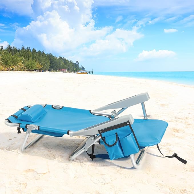 Folding Beach Chair Oxford Cloth Beach/Outdoor Picnic Camping Game Adjustable Lightweight Space Saving Blue