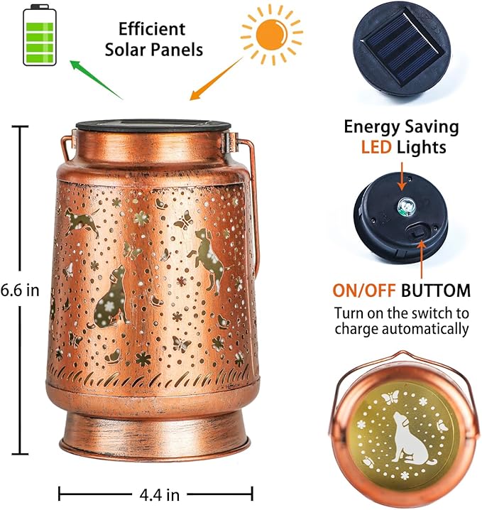Dog Solar Lanterns Outdoor Waterproof Hanging Solar Lights Dog Gifts for Women Men Metal Decorative LED Lanterns for Yard Patio Lawn Tabletop Pathway Landscape Garden Decor Dog Lovers Gifts