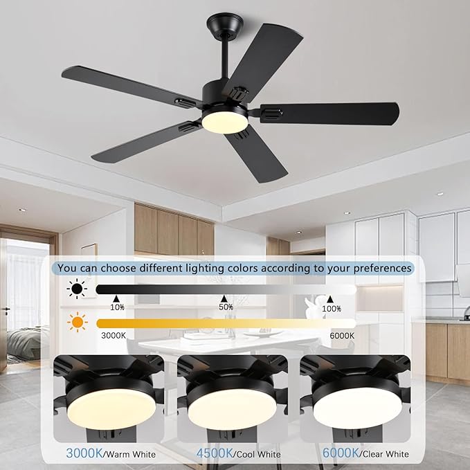 52 inch Modern Ceiling Fans with Lights APP/Remote Control Low Profile Reversible 6 Speeds Ceiling Fan Light for Indoor/Outdoor Patio Bedroom Living RoomBlack