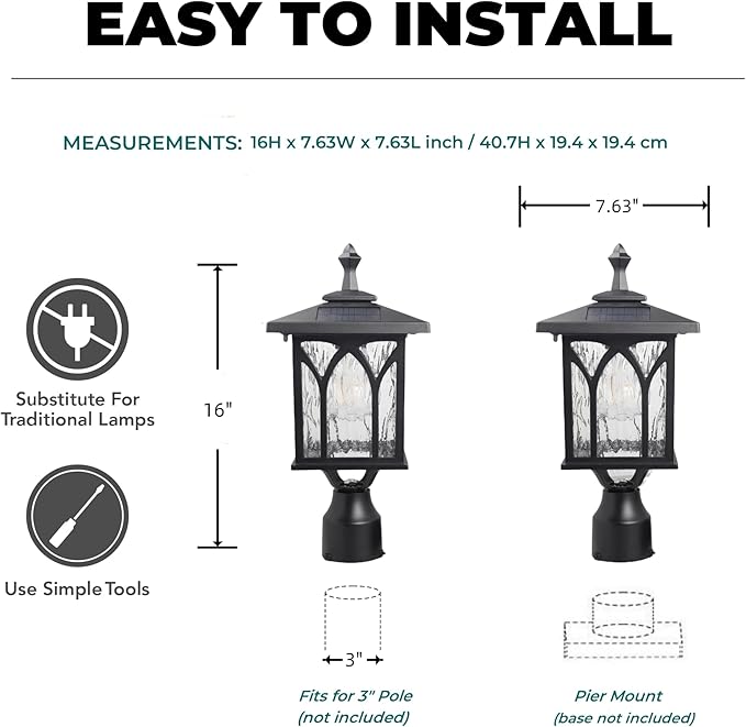 Kemeco ST4328Q-A Solar Post Light Outdoor Cast Aluminum Exterior LED Lamp Fixture for Garden Gate Yard Pole Pillar Driveway Pathway Deck