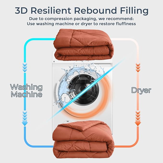 HEVUMYI Burnt Orange Twin-XL Comforter Set - 5-Piece All Season Bed in a Bag Twin-XL Ultra Soft Bedding Set with Comforter Flat Sheet Fitted Sheet Pillowcases Pillow Shams