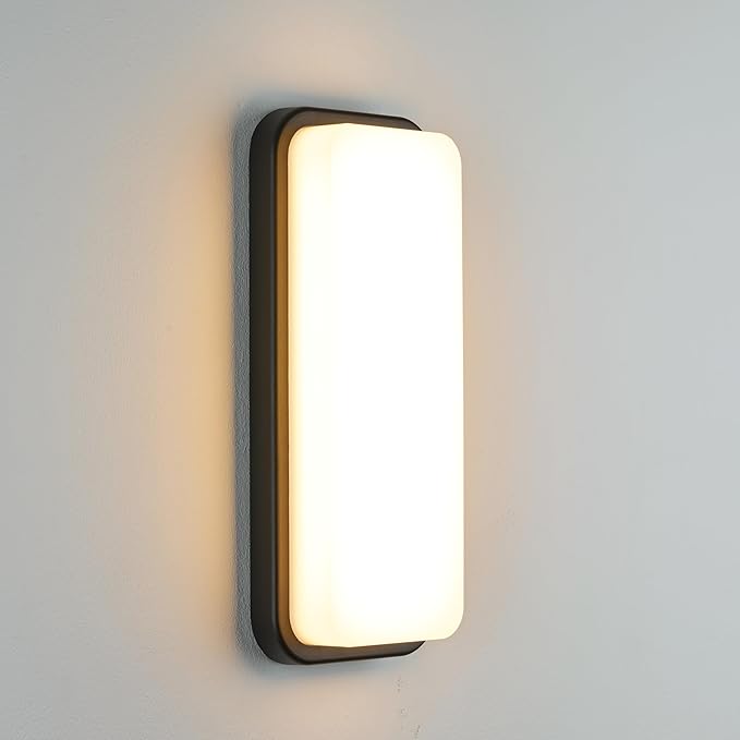 LANFU LED Modern Rectangular Outdoor Wall Sconce Light 3000K Outside Light for House Patio Black Warm White IP64 Waterproof Exterior Wall（16.5inch）