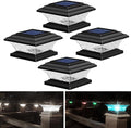 HUYIENO Solar Post Cap Lights - Outdoor LED Deck Fence Cap Light 9 Light Modes Bright White/7 Color Fixed &amp Cycling Modes Suitable for 4x4 &amp 5x5 Wooden Posts Black 4pk