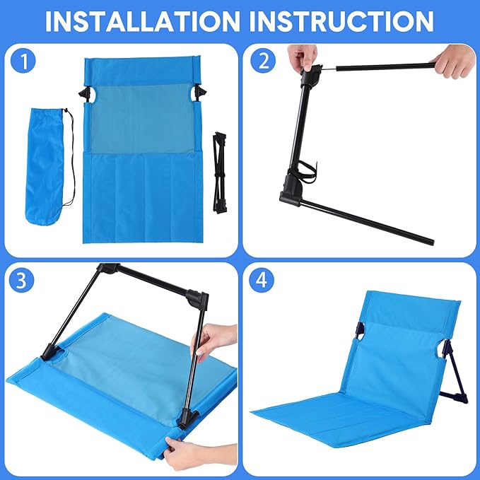 Jetec Foldable Floor Backrest Chair Portable Camping Chair with Storage Bag Light Weight Lazy Seat for Indoor Outdoor Bed Ground Park Lawn Concerts Hiking Beach(Blue)