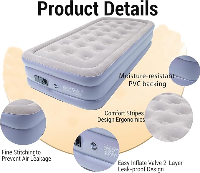 Twin Air Mattress Bed with Built in Pump16 Inches High Airbed Inflatable MattressComfort Thickened Blow Up Air BedTravel Sleeping Pad for Guests Home (Twin Size)