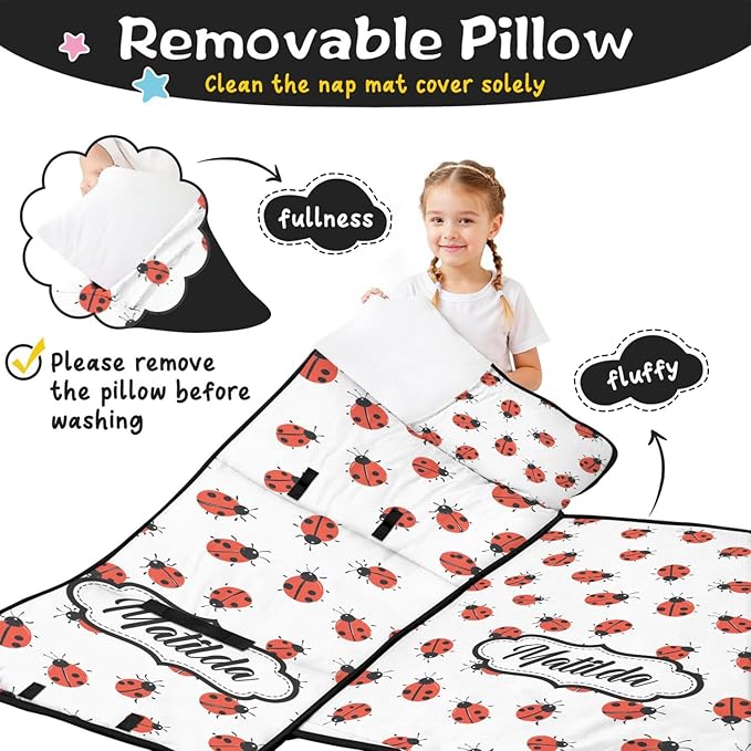 Custom Toddler Nap Mat with Name – Personalized Sleeping Bag for Kids with Pillow and Blanket Roll-Up Design