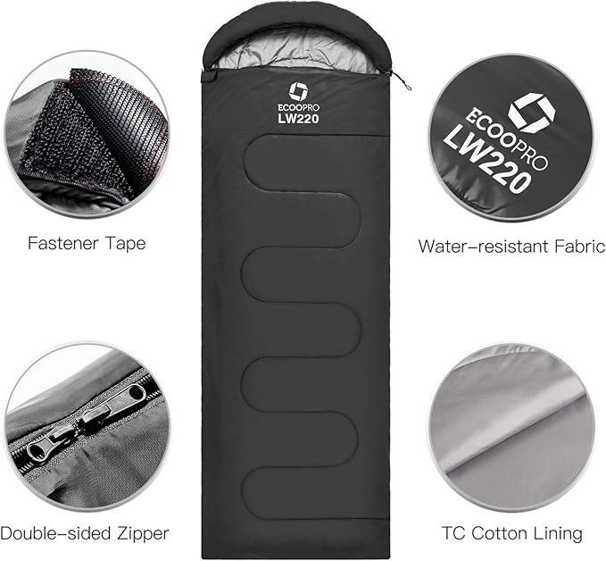ECOOPRO Warm Weather Sleeping Bag - Portable Waterproof Compact Lightweight Comfort with Compression Sack - Great for Outdoor Camping Backpacking &amp Hiking-83 L x 30 W Fits Adults