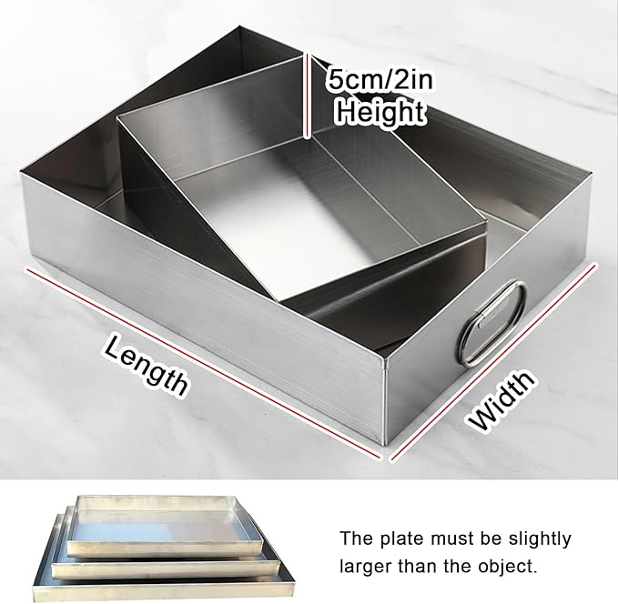 Stainless Steel Drain Pan 20x20x5cm - Versatile Oil Catch Tray with Handle for Washing Machines Air Conditioners Refrigerators Cars &amp Kitchens - Durable Food Serving Tray